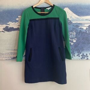 Boden Size 2P Petite Blue Green Black Trim Color Block Dress